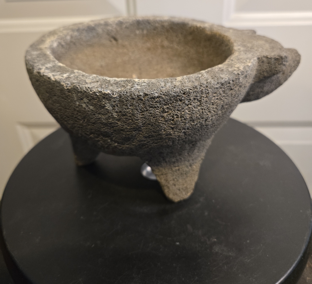 Rustic Stone Home Art Sculptural Antique Molcajete Stone Pig Pestle